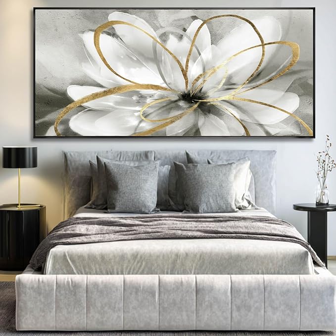 SOUGUAN Modern Canvas Wall Art Flower Wall Decor Gold Line Decorative Painting 40"x86" Kitchen Pictures Home Decorations for Living Room
