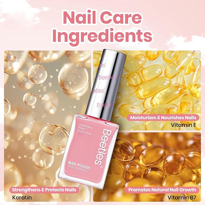 Beetles Nude Nail Polish Set - Vanilla Cloud, 6 Corlors Pastel Nail Polish Pink Quick Dry, Long-Lasting Pastel Nails for Summer & Spring Nails Art Effect for Manicure Salon