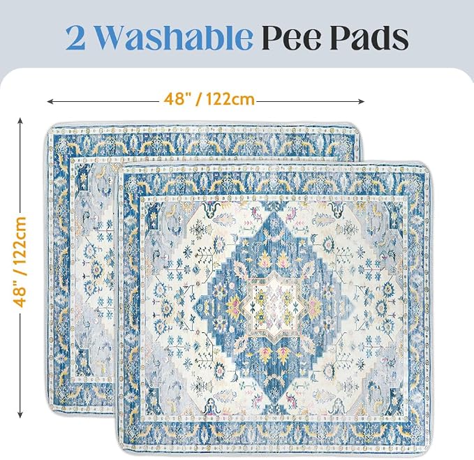 Washable Pee Pads for Dogs, 2 Pack Reusable Puppy Training Pads 48"x48" Super Absorbent Waterproof Dog Training Pads, Non-Slip Potty Pads, Whelping Pads Litter Mat Blue Medallion