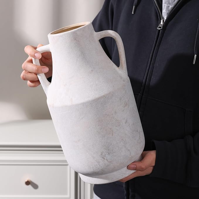 Ceramic Flower Vase with Handles, 11 Inch Tall Rustic Vase, Large Terracotta Pottery Vase for Home Decor, Farmhouse Decorative Vase for Living Room Kitchen Table Shelf Bedroom Decor