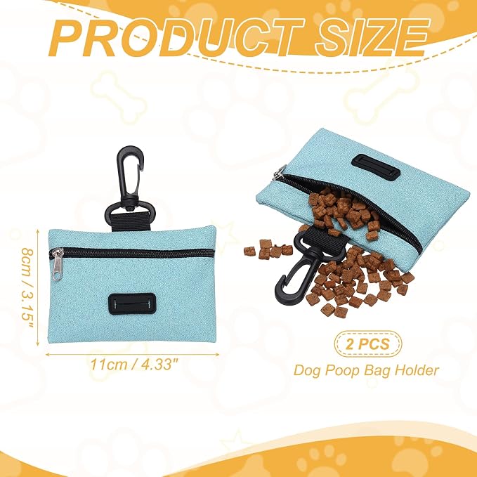 Dog Poop Bag Holder, Pet Waste Bag Dispenser Dog Treat Pouch with Clip Oxford Cloth Portable Reusable Easy Cleanup(2Pcs, Sky Blue), Intended for Outdoor/Travel/Walking