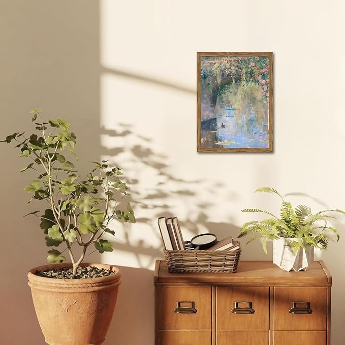Framed Vintage Monet Canvas Wall Art, Floral Landscape Wall Decor Paintings, Country Nature Pictures Prints Aesthetic Home Decor for Living Room Bedroom Bathroom 16x24 inch