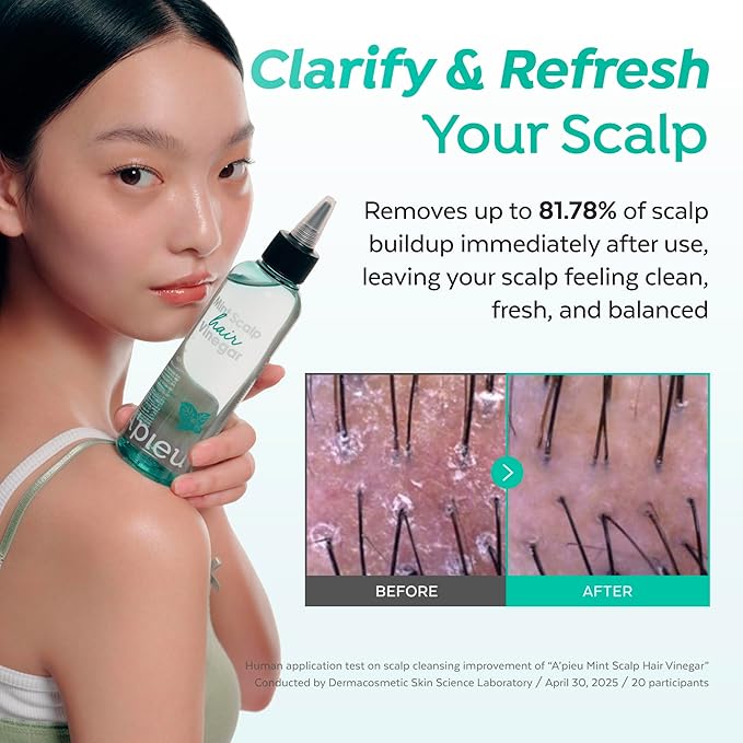 A’PIEU Mint Hair Vinegar - Instant Scalp Cooling & Detox for Oily Scalp, Buildup & Dandruff Scalp Treatment, pH-Balancing Rinse for Fresh, Shiny Hair, Korean Haircare, 6.76 fl oz