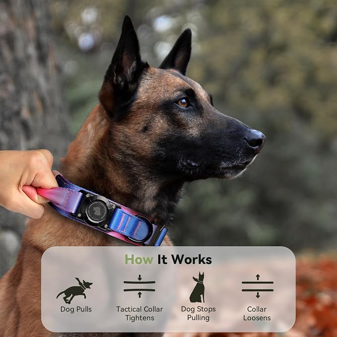 2026 Upgrade Waterproof Tactical AirTag Dog Collar, Built in AirTag Holder | Comfortable Control Handle, Quick Release Metal Buckle, Durable 1000D Nylon, For Medium to Large Dogs, Snow Cone,XL
