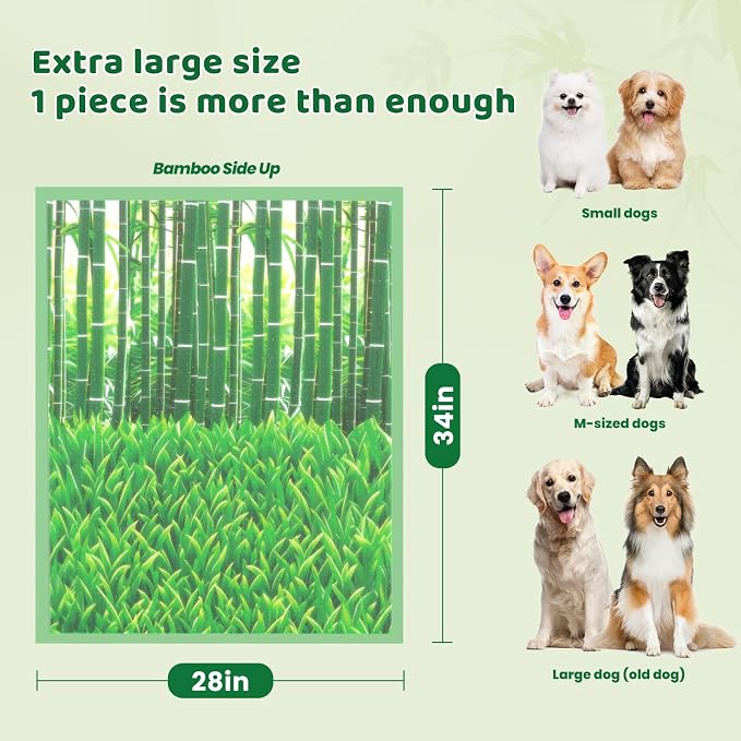 Puppy Pads XL 240 Count - 28"x34" with Adhesive Tabs | Extra Large Pee Pads for Dogs Training Pad Super Absorbent, 6-Layer Leak-Bamboo Patterns Dog Pads