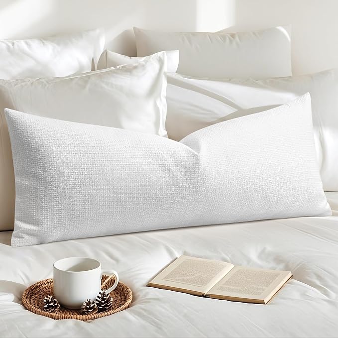 OTOSTAR Linen Throw Pillow Cover Set of 1 Decorative Long Lumbar Pillowcase Rectangle Cushion Cover 14x36 Inch for Home Decor Sofa Bedroom Car 35 x 90CM Pure White