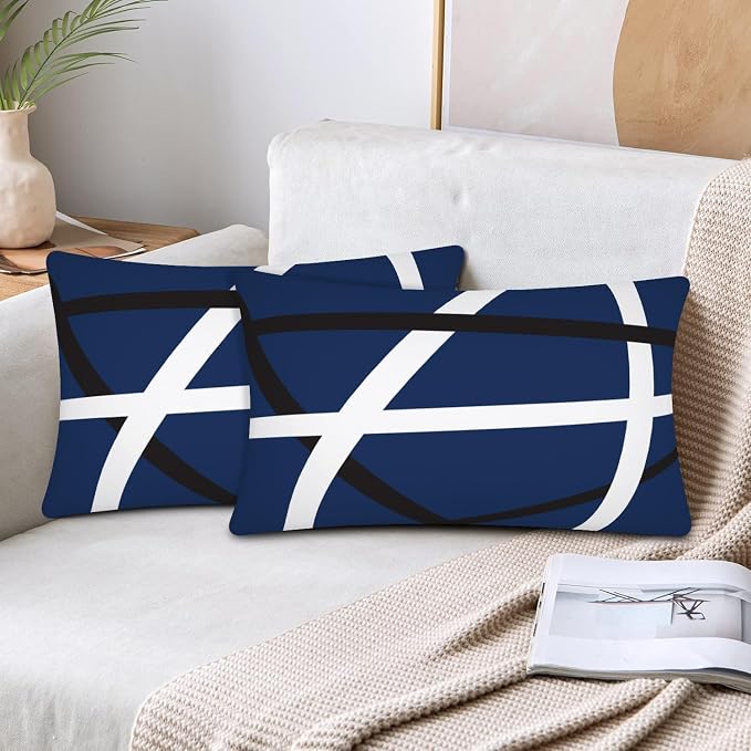 Modern Art Geometric Pillow Cover, Decorative Throw Pillow Covers Blue White Abstract Artwork Cushion Cover for Bedroom Sofa Living Room 12 x 20 Inch Set of 2
