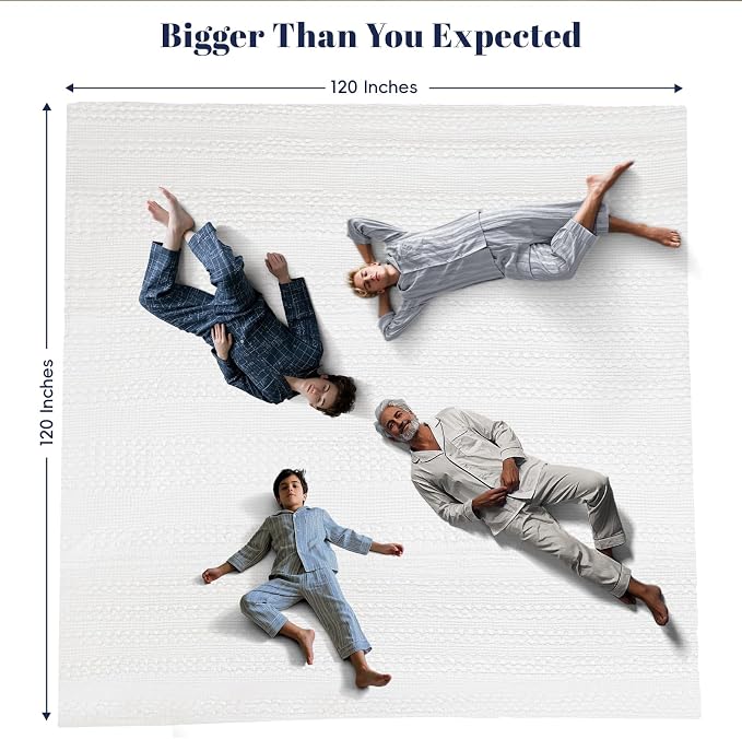 PHF 100% Cotton Waffle Blanket Oversized King 120"x120", Lightweight Breathable Extra Large 10'x10' Blankets for Bed, Giant Big Luxury Aesthetic Woven Bedding for Home Decor, White
