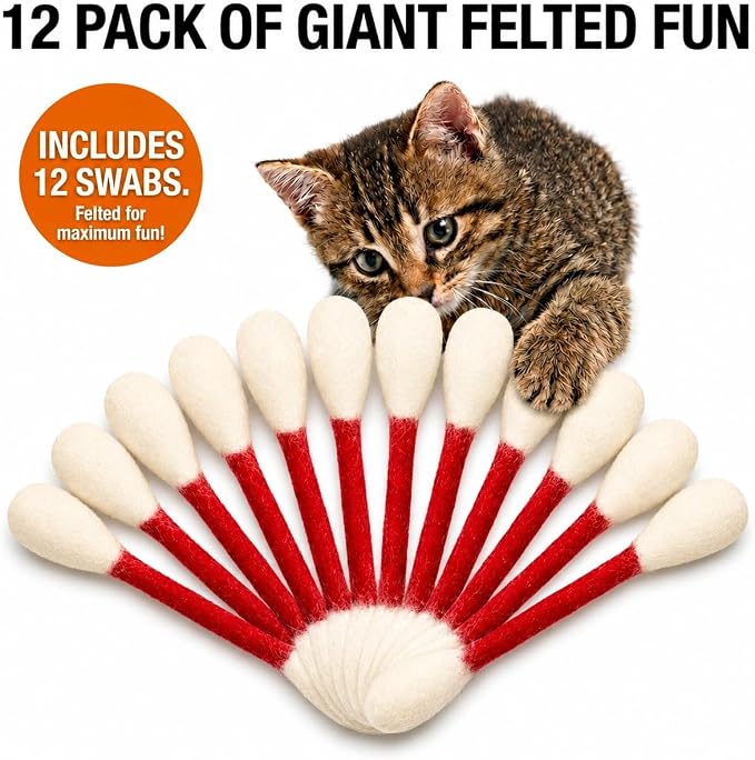 Glaciart One Swabs Cat Toys with Catnip - 12 Pk | Durable for Chew, Cute Cat Toys Interactive Kitty for Boredom, Exercise, & Play | Filled w/Organic Catnip for Anxiety & as Digestive Aid | Gift Idea