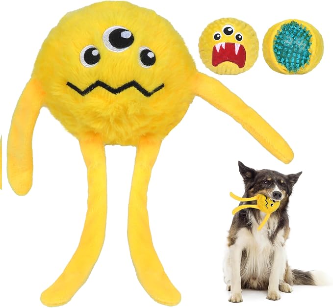Fida Dog Toys for Aggressive Chewers, 3 in 1, Tough Squeaky Ball, Yellow