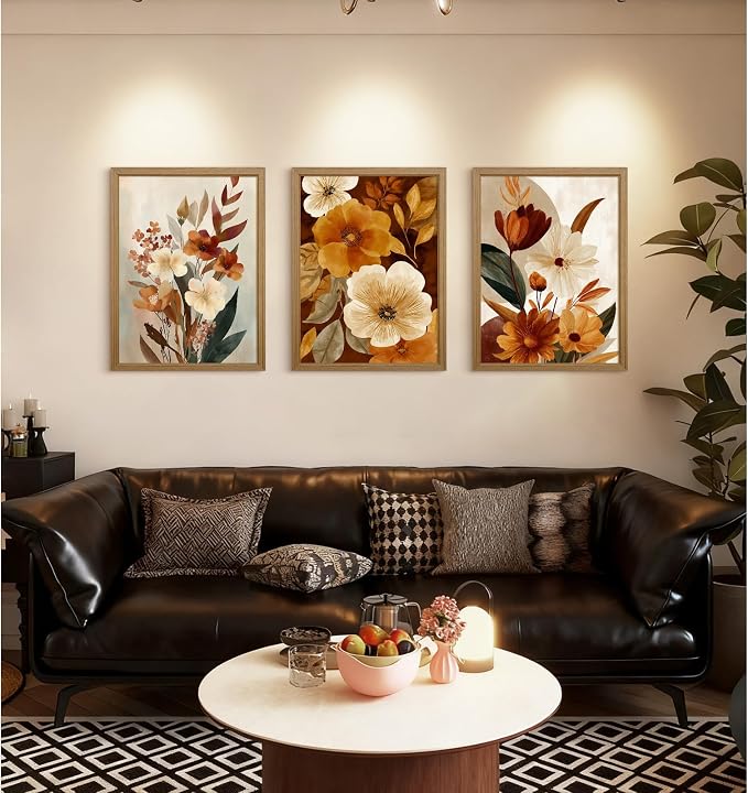 Boho Flower Wall Art Vintage Abstract Floral Prints Botanical Canvas Wall Decor Flower Farmhouse Pictures Fall Plant Poster Rustic Autumn Floral Artwork for Bedroom Living Room 16x24x3 Inch Framed ﻿