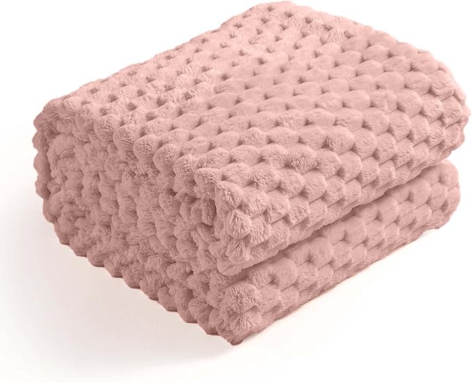Excervent Hexagon Jacquard Throw Blanket for Bed, 60x80 Inches, Grey Pink | Big Decorative Fuzzy Flannel Fleece Throw Blanket for Sofa Bed Couch, Super Soft Cozy, Suitable for All Seasons