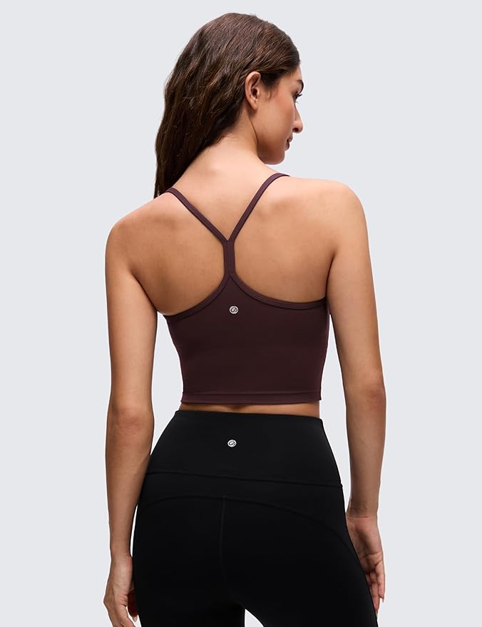 CRZ YOGA Butterluxe Y Back Crop Tank Tops for Women - Spaghetti Straps Racerback Padded Yoga Workout Longline Sports Bras