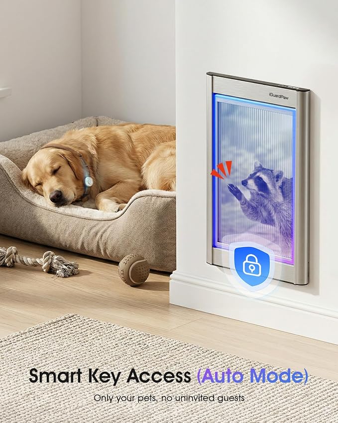 Automatic Dog Door for Wall, Collar Activated Pet Door, S | Heavy-Duty Aluminum, Pet-only Access, Energy-Efficient, 3 Modes, Anti-Pinch, for Interior/Exterior Wall, Silver, Samll