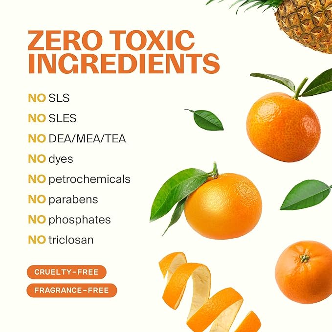 Fuwa3e Pineapple Enzyme Natural Foam Hand Wash Tangerine - 10.1oz 1 Pack - 99% Organic Hand Wash Soap with Fermented Pineapple Peels - Non Toxic Hand Soap Sensitive Skin Safe With Pure Essential Oil