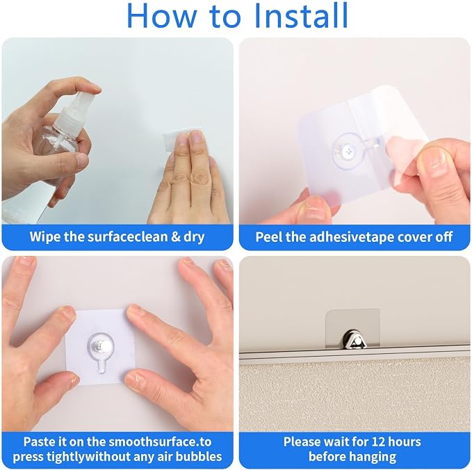 24 Pack Adhesive Wall Hooks, Wall Hangers Without Nails, No Damage Picture Hooks Waterproof and Rustproof to use Inside Kitchen, Bathroom, Home and Office（8mm）