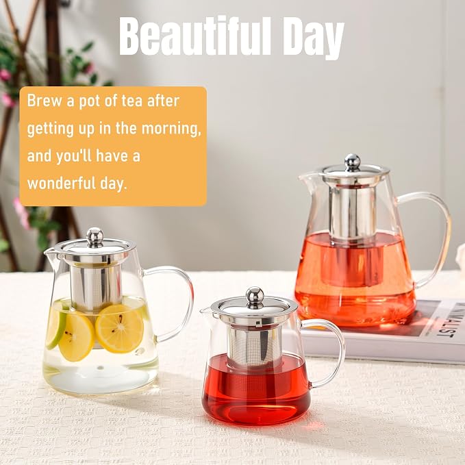 Baalaka Glass Teapot 33oz/950ml, Tea Pot with Removable Infusers for Loose Tea, Borosilicate Glass Tea Kettle Tea Maker Stovetop for Camping, Tea Infuser for Loose Leaf Tea Travel