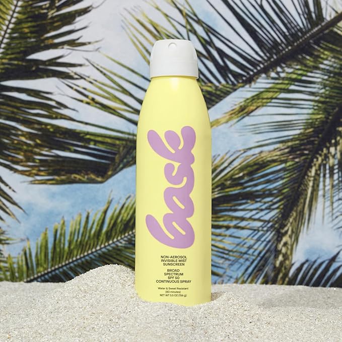 Bask Suncare SPF 50 Sunscreen Spray - Non-Aerosol, Broad Spectrum UVA/UVB Protection, Dermatologist Recommended, Moisturizing, Lightweight & Non-Greasy, 5.5 oz