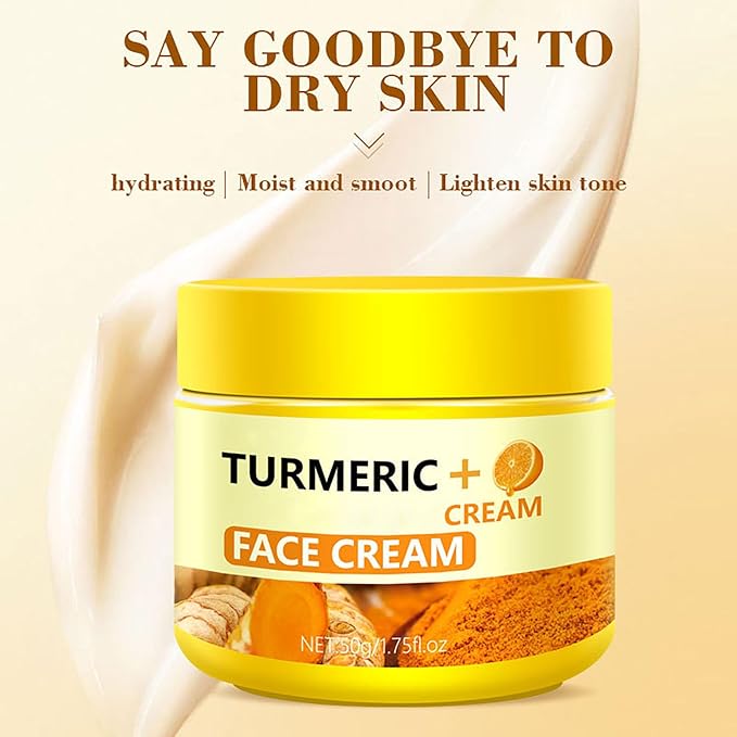 Turmeric Face Cream, Face Moisturizer Natural Turmeric Skin Facial Moisturizer Evens Tone Hydrating Anti-aging for Normal, Dry, Oily & Combination Skin 1.75 FL OZ