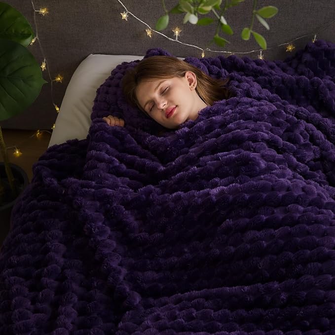 NEWCOSPLAY Fleece Clouds Cozy Queen Blanket for Couch, Purple, 90"x90" | Premium Silky Flannel Blanket, Soft Lightweight Fluffy Throw Blanket for Bed Sofa Decor, Gift for All Season Use