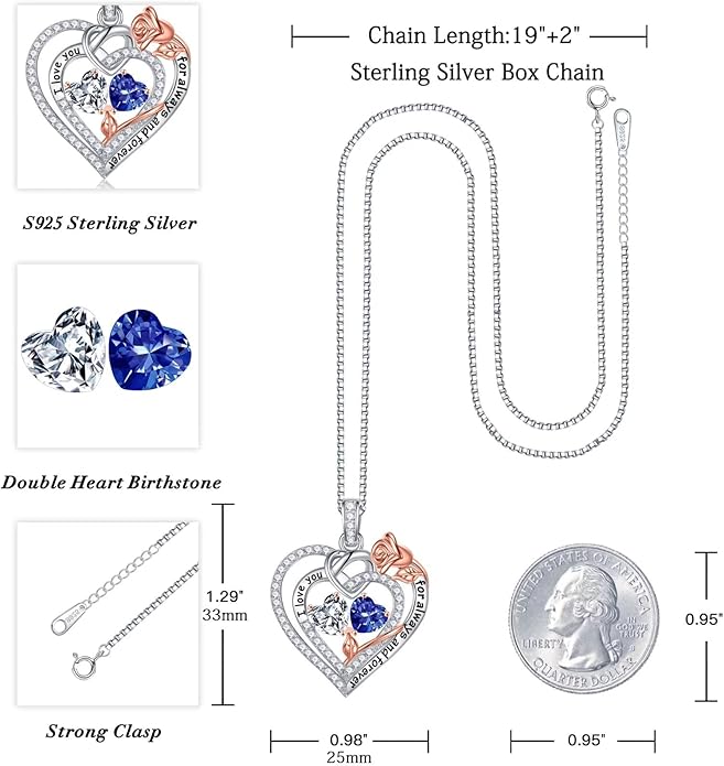Iefil Valentines Day Gifts for Her Wife - 925 Sterling Silver Double Birthstone Necklace, Anniversary Birthday Gifts for Women, Jewelry Gift for Wife Girlfriend Mom Her