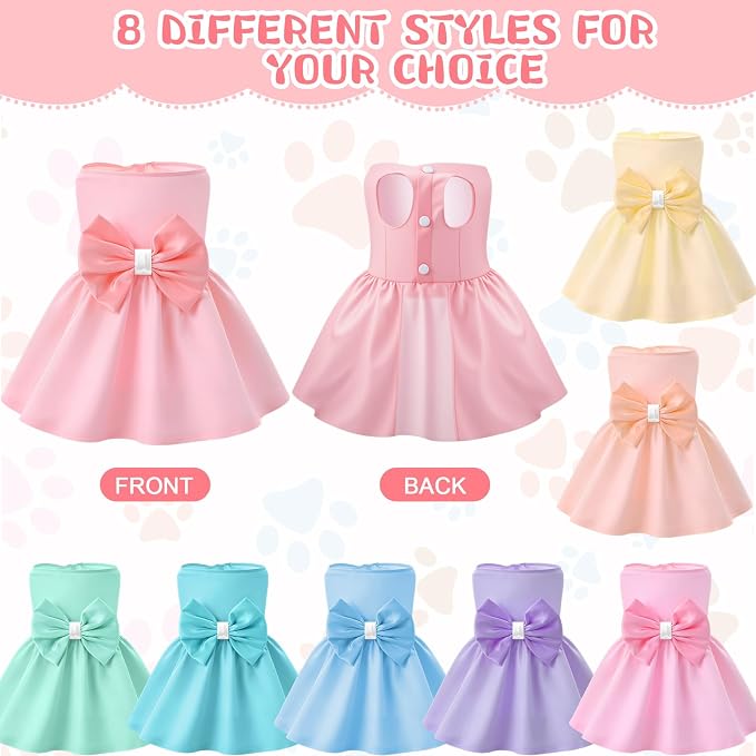 Sanwuta 8 Pieces Dog Dresses for Small Dogs Puppy Clothes Girl Dog Outfit Cute Bowknot Pet Skirt Soft Lightweight Summer Apparel for Cats Puppies Party Wedding Photo Wear