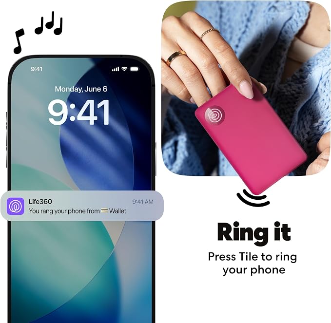 Life360 Tile Slim - Wallet Finder, Bluetooth Tracker and Item Locator for Luggage Tags, Passports and More. Both iOS and Android Compatible. Phone Finder. 1-Pack (Pink Punch)