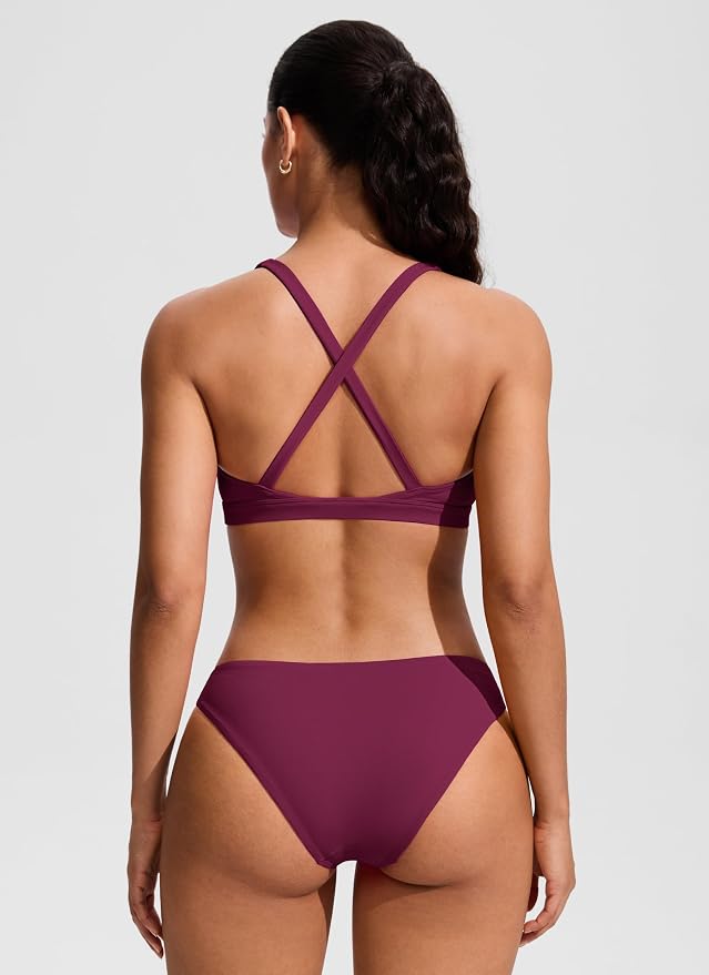 CRZ YOGA Twist Front Cut Out Bikini Tops for Women - Padded V Neck Spaghetti Strap Criss Cross Swim Bathing Suit Bra