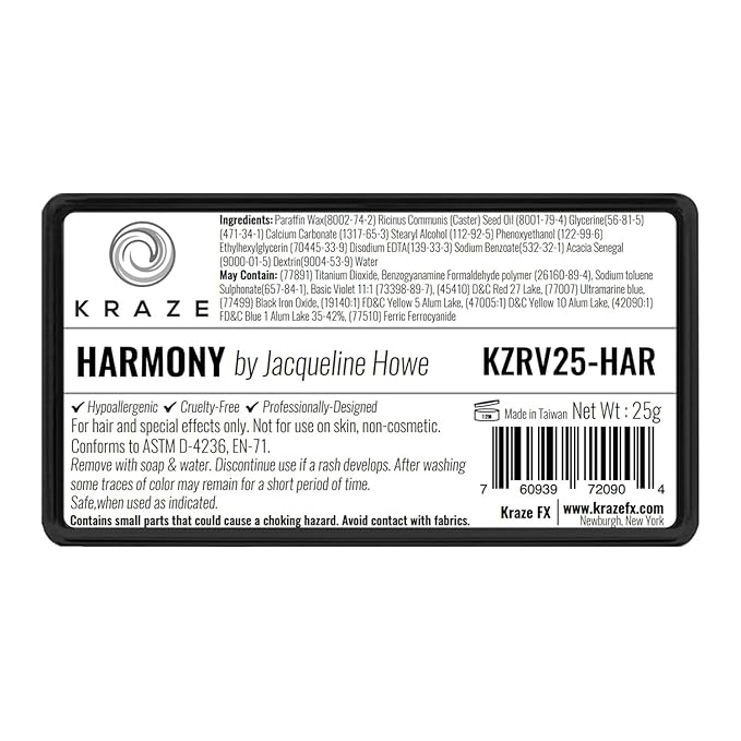 Kraze FX Dome Stroke - Harmony (25 gm), Professional 1-Stroke Split Cake, Hypoallergenic, Non-Toxic, Water Activated Face & Body Painting Makeup Supplies for Halloween, Kid Safe, Adults