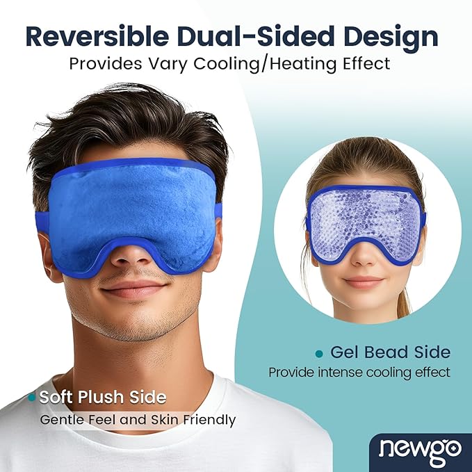 NEWGO Cooling Eye Mask for Puffy Eyes, Cold Eye Mask Eye Ice Pack for After Eyes Surgery, Tension Stress Relief, Itchy Eyes, Headaches, Dark Circles - Navy Blue