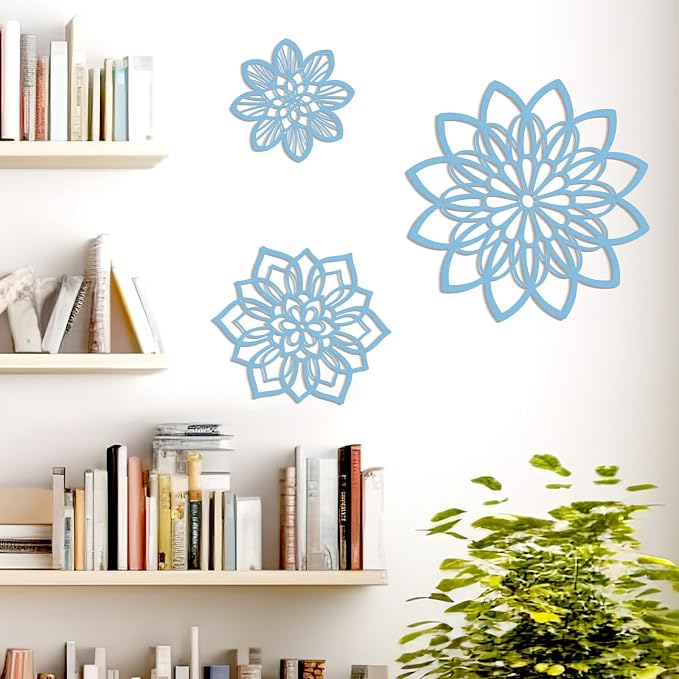 Zzbakress 3 Pcs Metal Flowers Wall Art Bathroom Wall Decor (Blue Elegant) | Farmhouse Flower Bathroom Decor Wall Decorations For Bathroom, Living Room, Office, Kitchen, Hallway And Outdoor