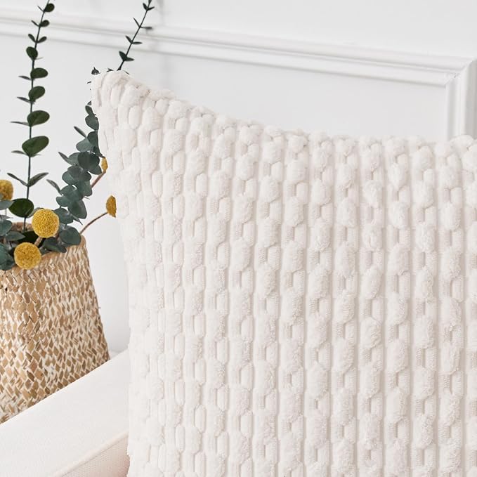 Kevin Textile Soft Corduroy 12"x24" Lumbar Pillow Cover 1 Pack, Pure White | Boho Stripe Plush Corduroy Decorative Oblong Cushion Cover Modern Farmhouse Home Decor for Sofa Couch Bed Chair