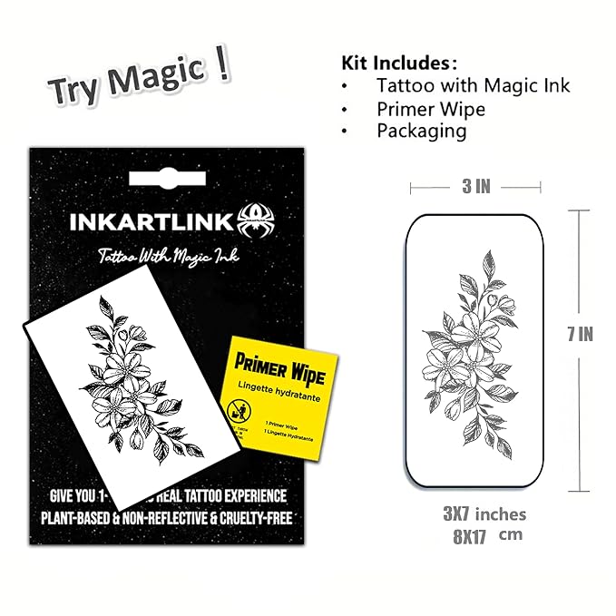 INKARTLINK Semi Permanent Tattoo, 15-day Temporary Tattoo, Flower Tattoo for Women, Waterproof and Anti-reflective, Exquisite Packaging, Unique Design (Flowers 3)