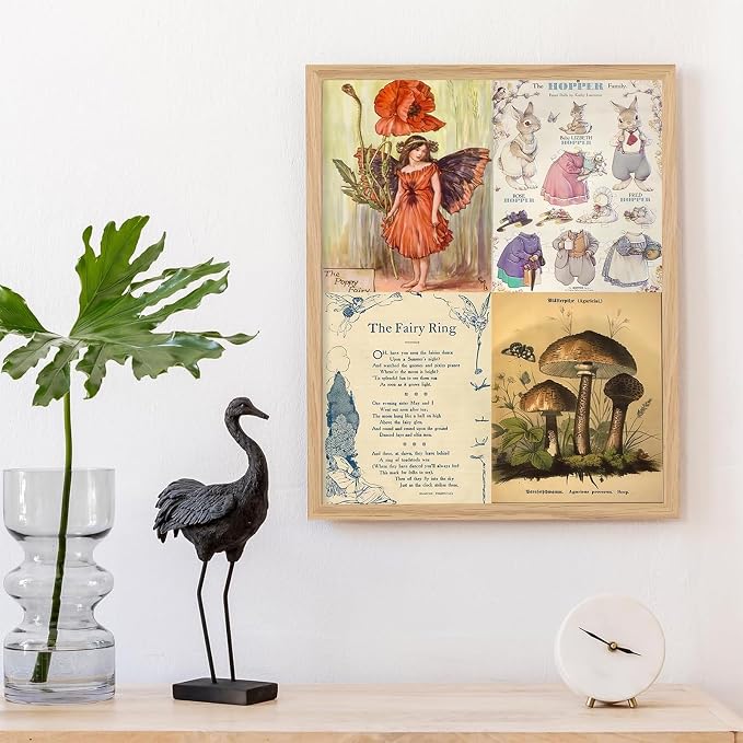 KBKBART Vintage Fairycore Wall Collage Kit Unframed, 50Pcs Fairy Posters | 4x6inch, Fairy Room Decor Aesthetic Pictures, Earthy Vintage Fairy Wall Art Print Mushroom Pictures for Dorm Bedroom