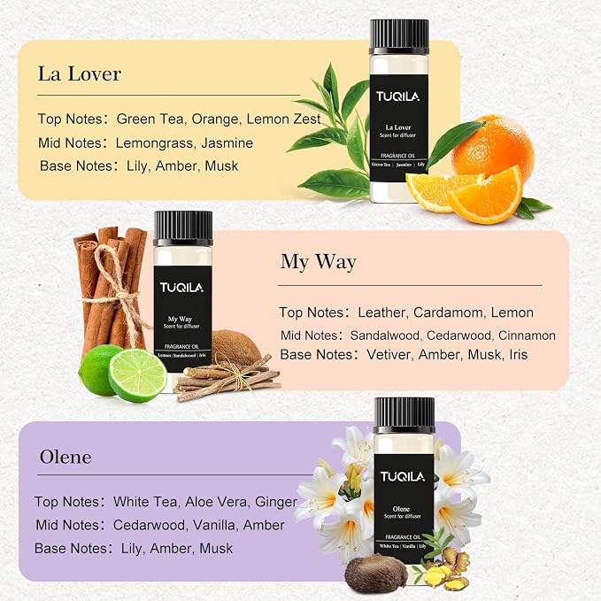 10-Pack Waterless Essential Oil Set(10 * 20ml) Luxury Waterless Scent Oils for Cold Air Diffuser, My Way, Infinity, Hope, White Tea & More for Home, Car, Hotel Office Aromatherapy