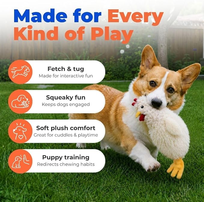 Best Pet Supplies Interactive Squeaky Dog Toy - Crinkle Chicken, Beige | Stuffing Free Body, Soft, Squeaks & Crinkles, No Mess, Perfect for Moderate Chewers, Toss and Fetch Play