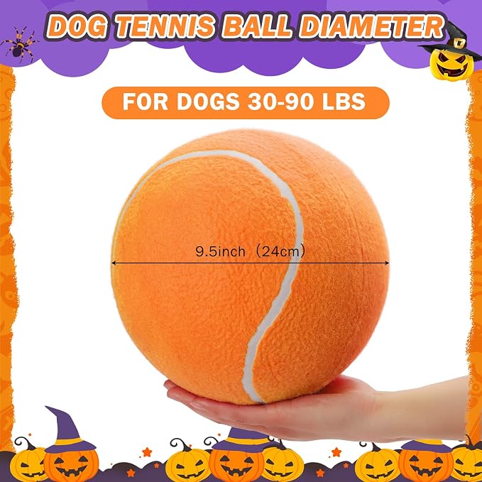 SCENEREAL Giant Tennis Ball for Dogs 2 Pack,Upgraded Thicken 9.5" Large Tennis Balls for Dogs,Halloween Dog Toys Birthday Gift, Inflatable Interactive Ball for Large Medium Big Dog,Durable Toy