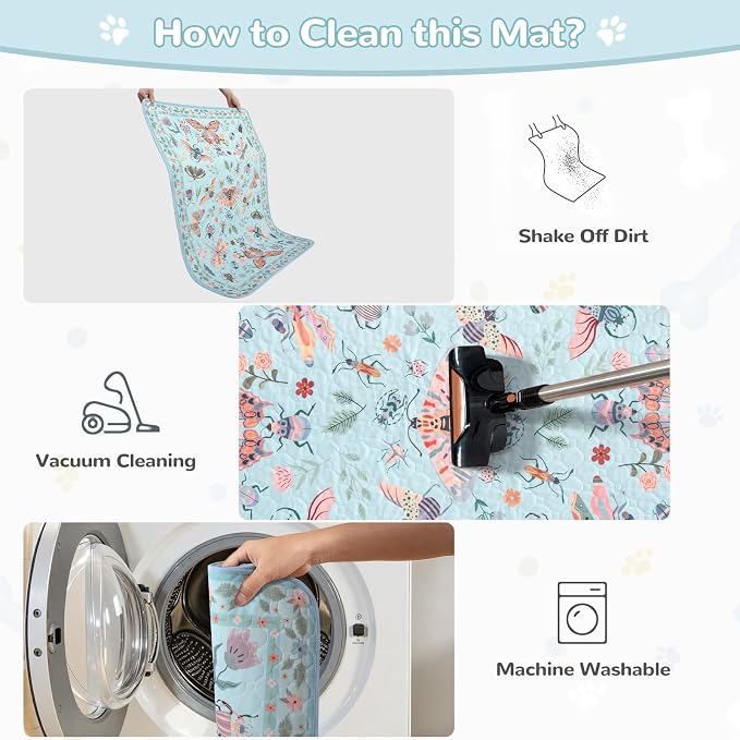 Lahome Washable Reusable Pee Pads for Dogs - Blue Butterfly & Insect Print 2 Pack Puppy Pads, Super Absorbent & Waterproof Training Mats for Crate & Floor - Leakproof with Non-Slip Backing (36"x36")