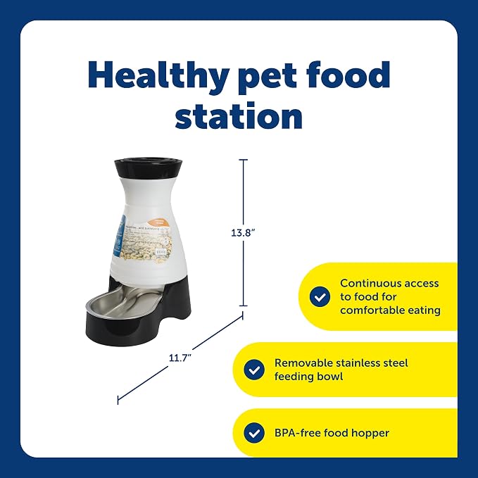 PetSafe Healthy Pet Food Station, 4 lb Gravity Feeder, Cats & Dogs, Medium | Dry Food Dispenser, Removable Stainless Steel Bowl Is Dishwasher Safe, Space-Saving Design