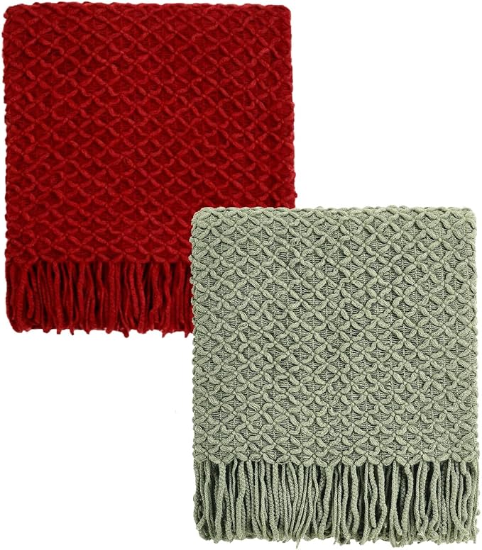 CREVENT Farmhouse Boho Knitted Throw Blanket for Couch Sofa Chair Bed Home Decoration, Soft Warm Cozy Light Weight for Spring Summer Fall (50''X60'' Christmas Set)