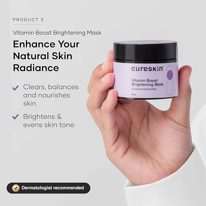 Cureskin 3-in-1 Skin Radiance Kit | Under Eye Gel + Vitamin Boost D-Tan Mask + Hydration Gel