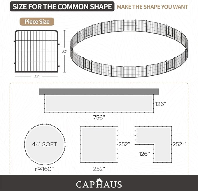 CAPHAUS 24/32/40 Inch Height Bold Metal Foldable Heavy-Duty Pet Playpen with Door, Available in 8/16/24/32 Panels Indoor/Outdoor Portable Kennel, Dog/Animals Exercise Fence Cage for Yard, RV, Camping