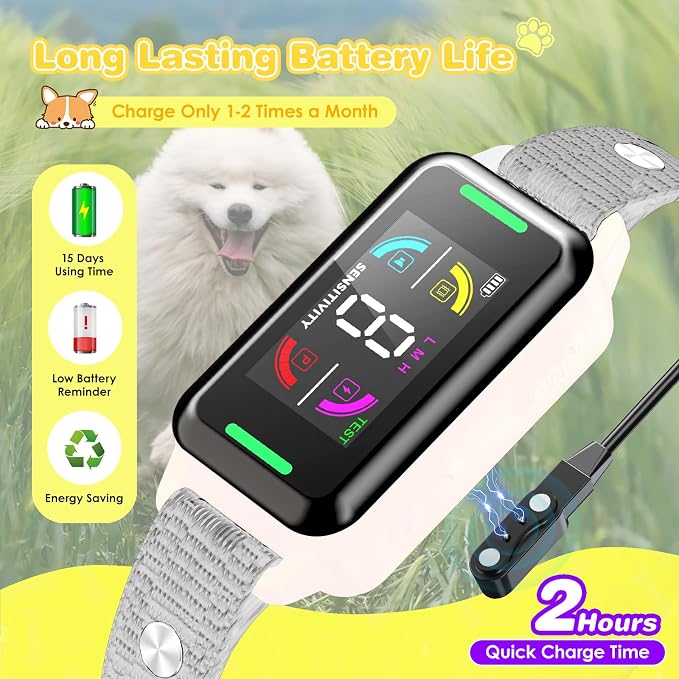 Dog Bark Collar Automatic Shock Collar Rechargeable Anti-Bark Training Collar Multifunctional Waterproof Dog Stop Barker with 6 Safe Training Modes for Dogs Weighing Over 8 Pounds (White)