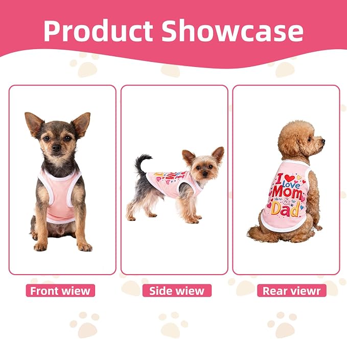 Topbuti 4 Pack Dog Shirts Summer Pet T Shirts Puppy Clothes Dog Clothing Breathable Cat Sleeveless Vest for Small Dogs Cats (Medium, Love)