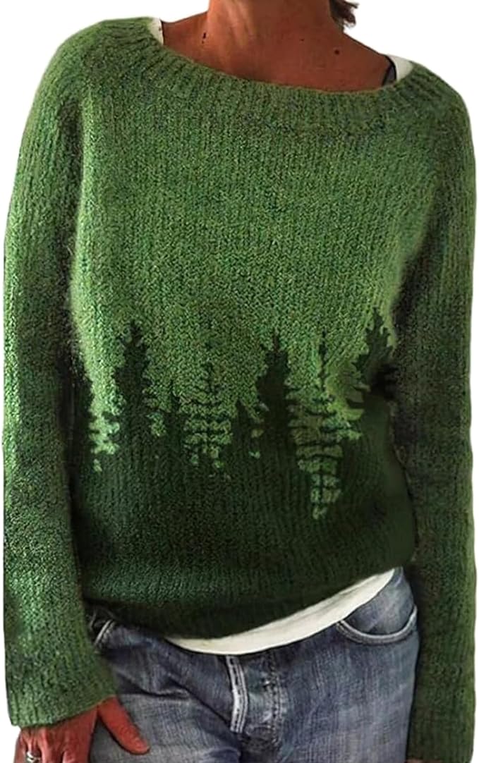 Zhyaj Fair Isle Sweater for Womens Winter Long Sleeve Vintage Knitted Sweater Casual Fall Crew Neck Pullover Sweaters