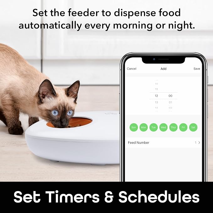 Geeni Smart Pet Feeder for Wet or Dry Food, 5-Meal with Ice Packs, White | Automatic dog and cat feeder, programmable timer, battery backup, Alexa and Google Home compatible