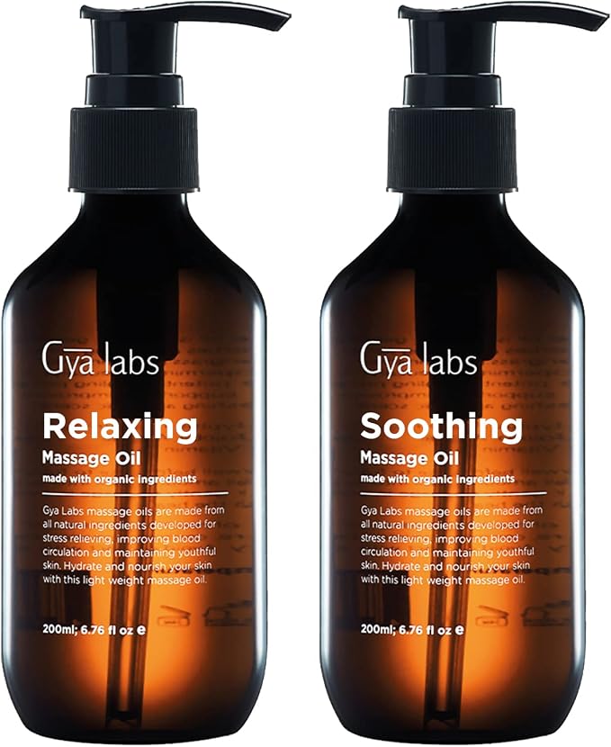 Relaxing Massage Oil & Soothing Massage Oil Set - Aromatherapy Grade Essential Oils Set - 2x200ml - Gya Labs