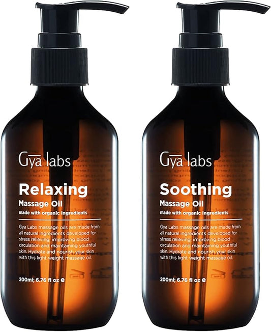 Relaxing Massage Oil & Soothing Massage Oil Set - Aromatherapy Grade Essential Oils Set - 2x200ml - Gya Labs