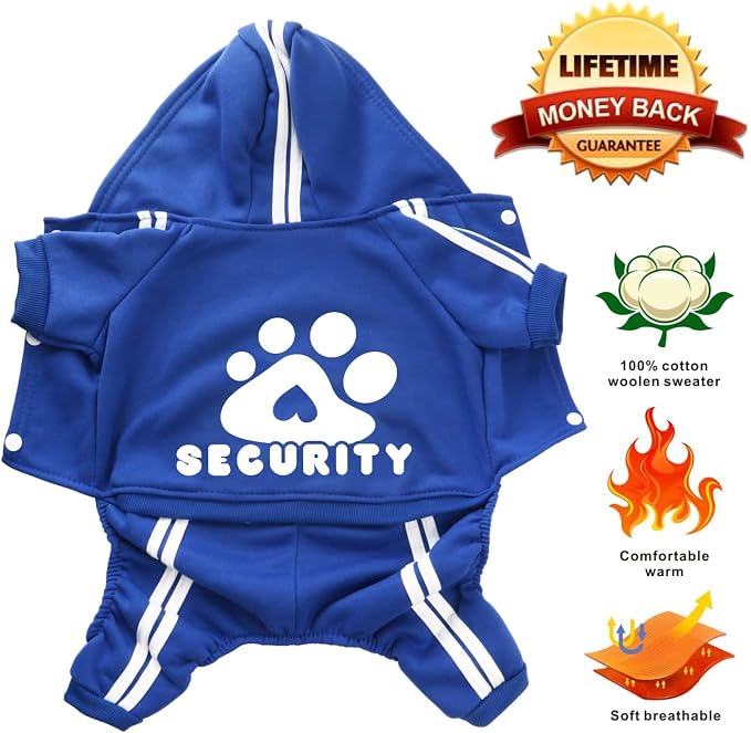 Dog Hoodie Security Clothes 4 Legs Jumpsuit Sweatshirt Hoodies Soft & Warm Dog Outfit Pullover Dog Winter Clothes Sweater for Small Medium Large Dogs Cats (Blue, Medium)