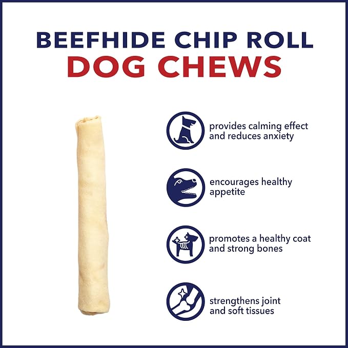 Pet Factory 100% Made in USA Beefhide Chip Rolls Dog Rawhide Chews,Thick,Dog Chews Long Lasting from American Cattle,Dog-Chew Bones,5 Inches,22 Count (Pack of 2)